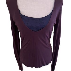 Schumacher Burgundy and Navy Blue Layered Long Sleeve Stretch Top M